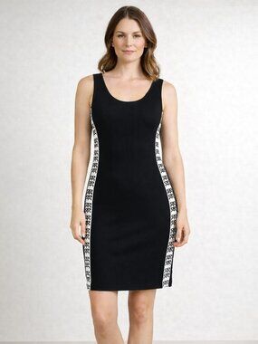 Bebe Womens Ribbed Tank Dress Size S Black Bodycon Logo Side Stripe Sporty Y2K